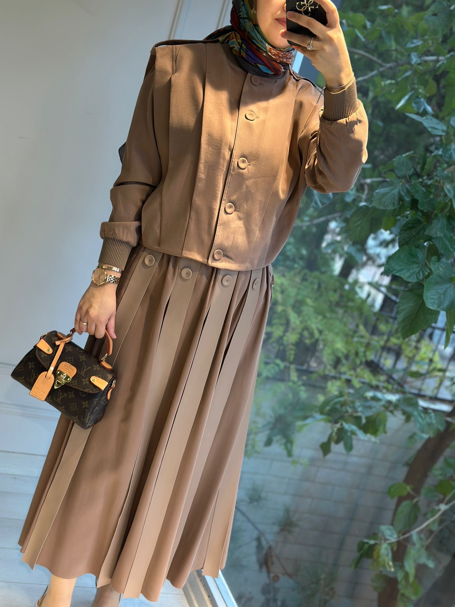 Anjelik Deri Saçaklı Etek Kahve