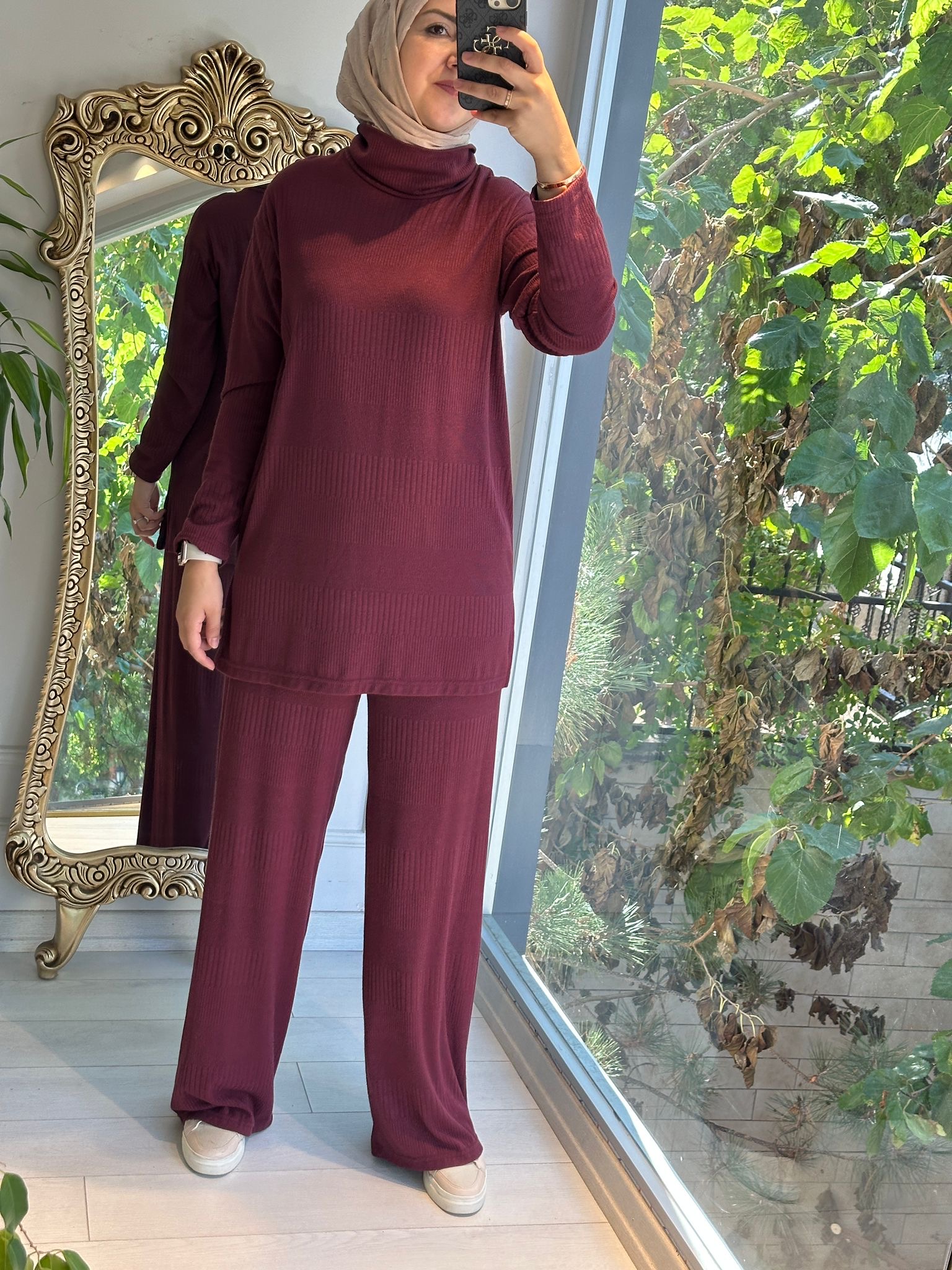 Balıkçı yaka triko Bordo takım