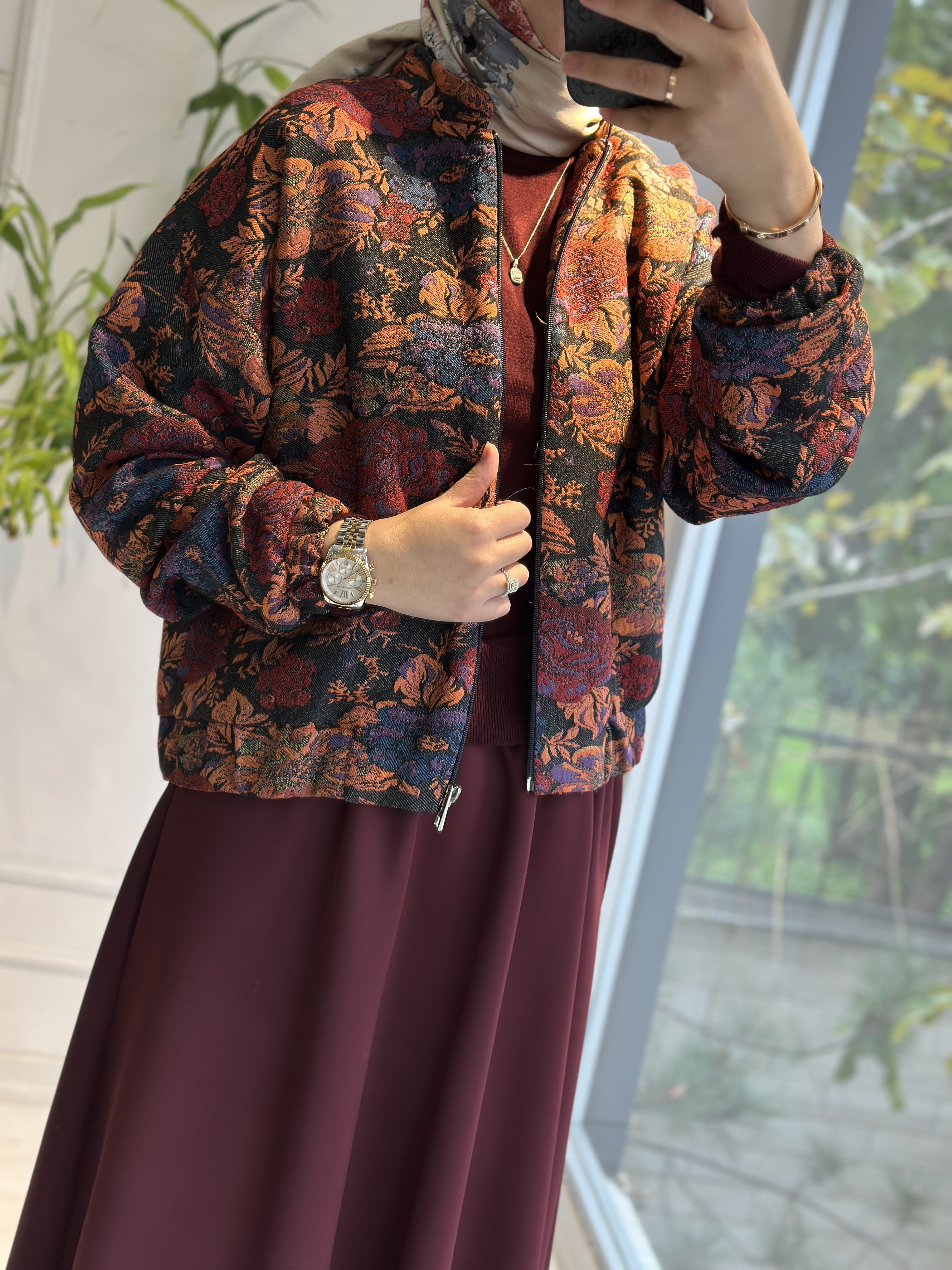 Brode Lacivert çiçekli kısa ceket