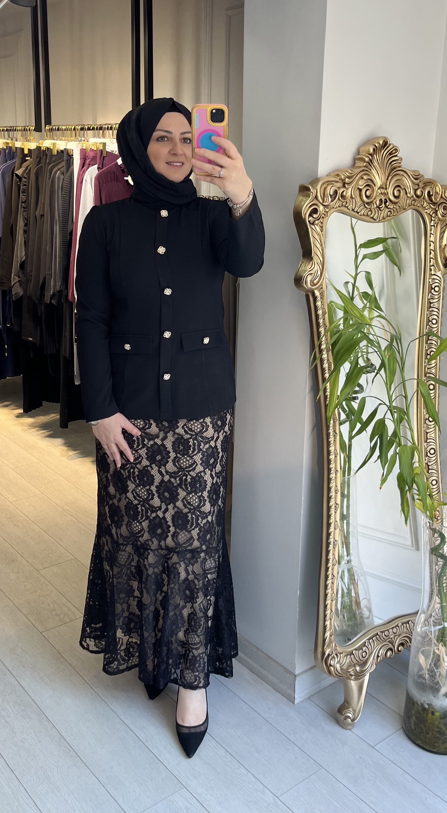 Dantel etekli ikili takım siyah