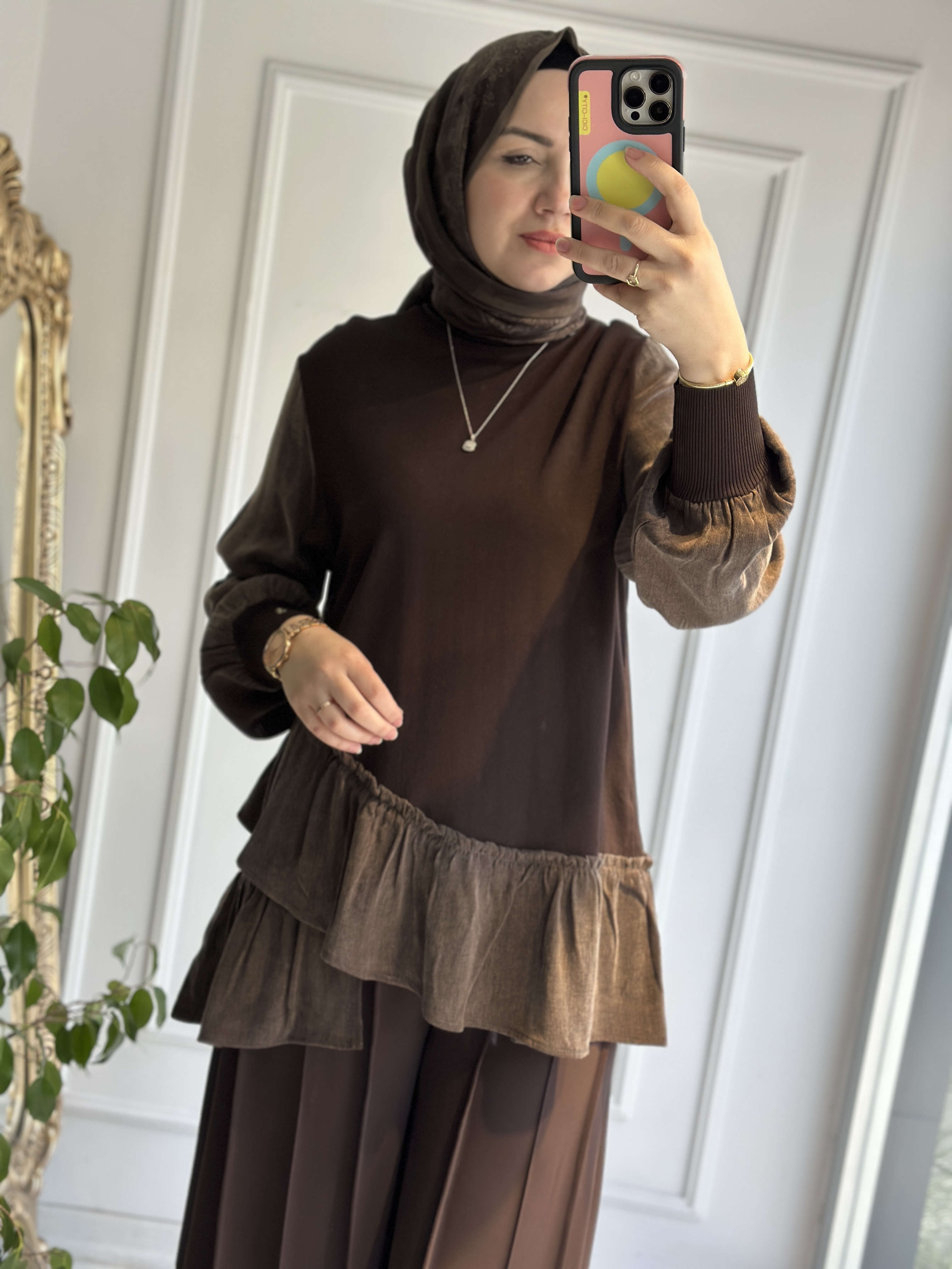 ETEĞİ QUPRA GARNELİ BLUZ KAHVE