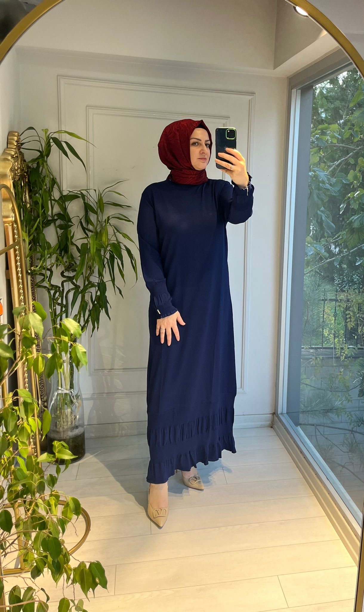 ETEK UCU FIRFIRLI MERSERİZE ELBİSE LACİVERT