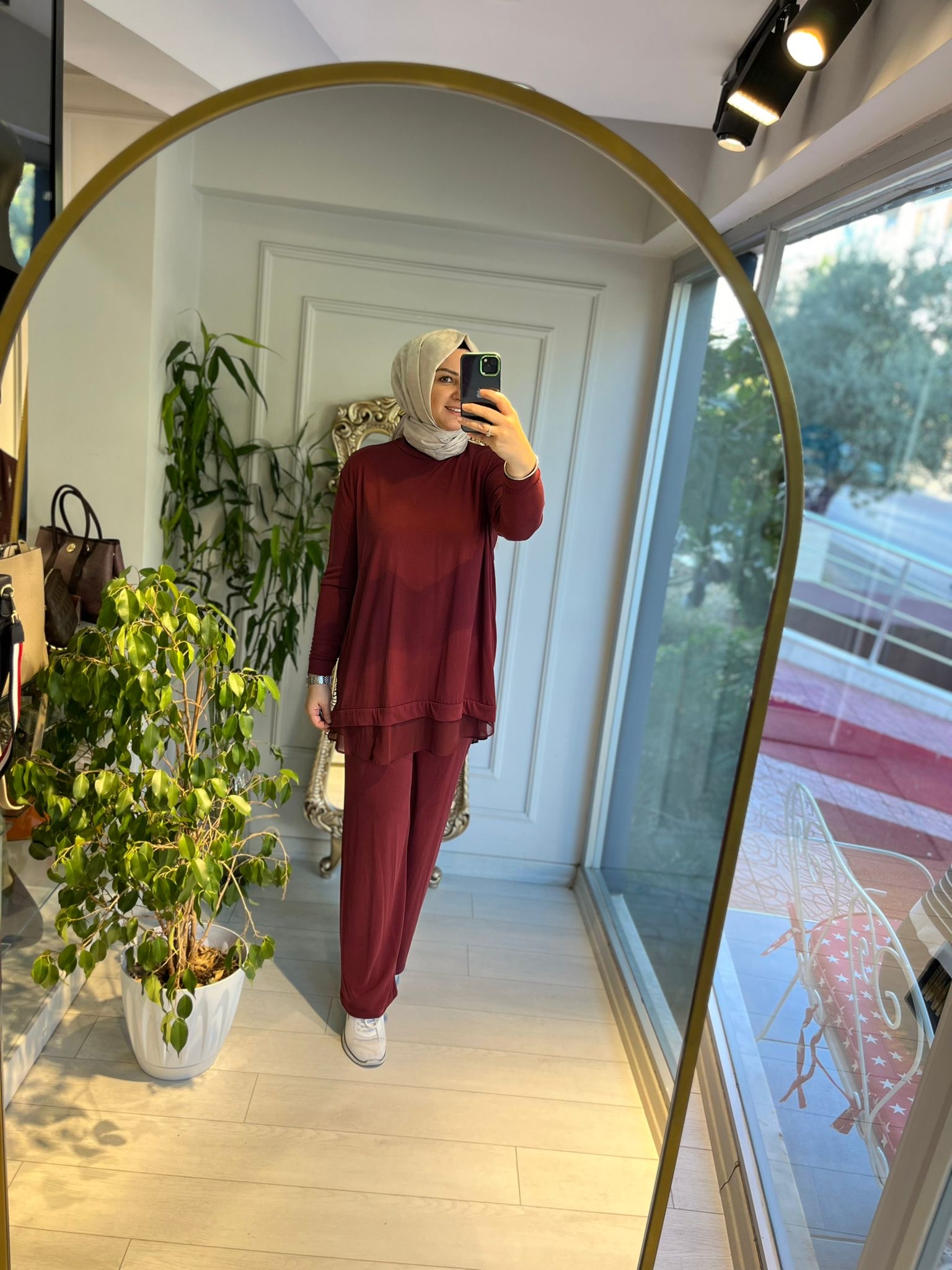 Etek ucu Şifon Modal Kumaş Takım Bordo