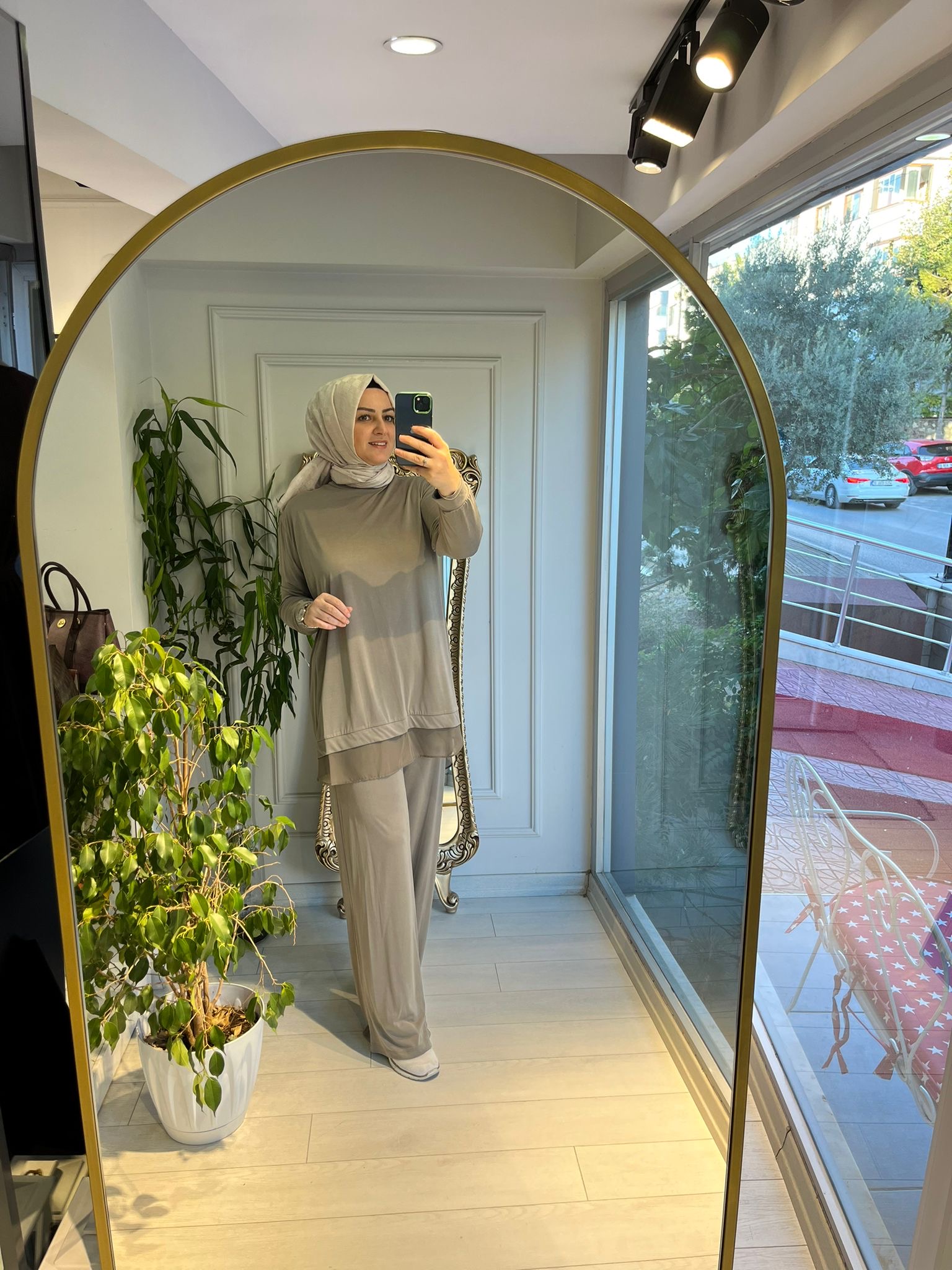 Etek ucu Şifon Modal Kumaş Takım Lıght Haki