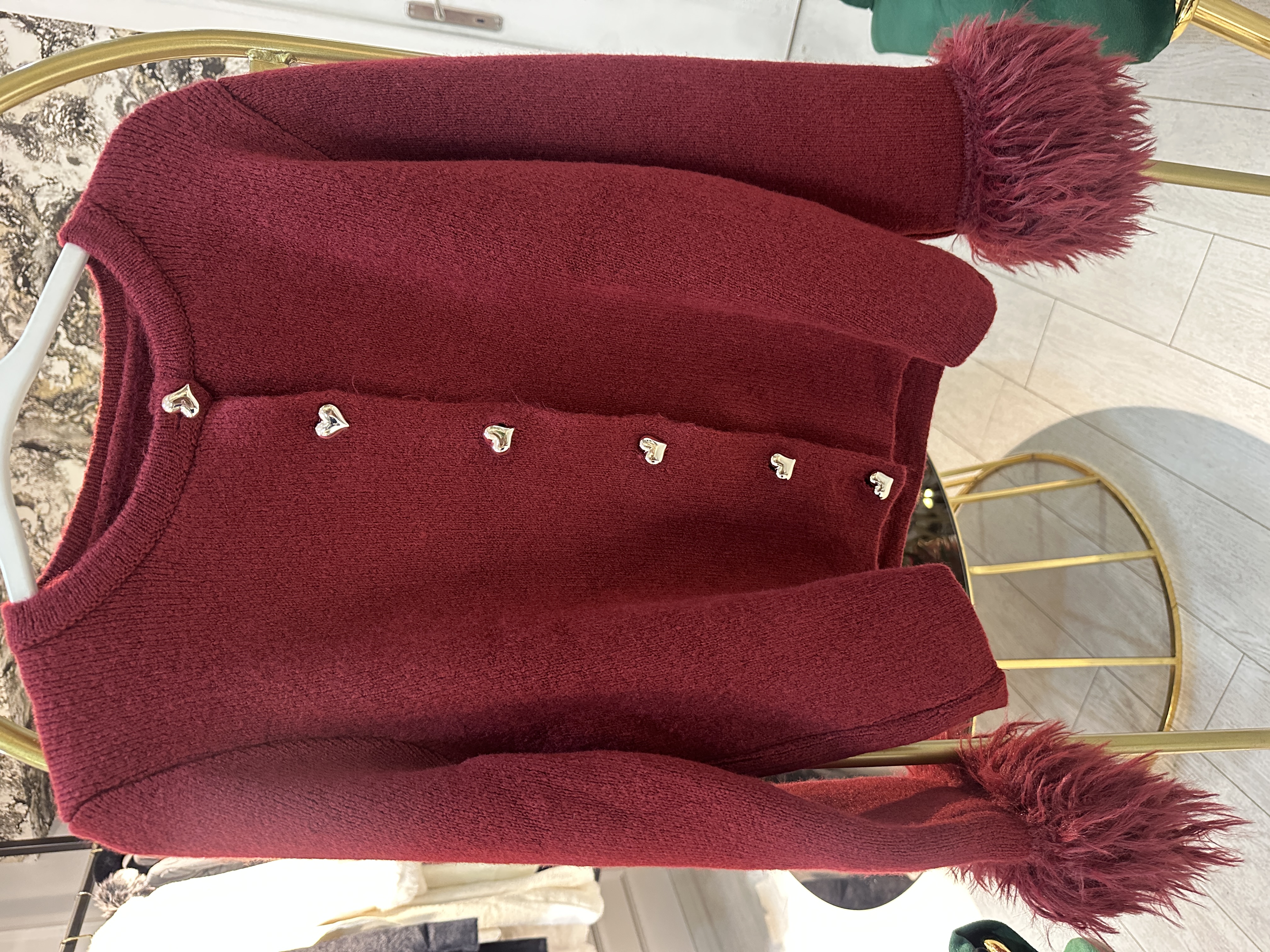 Kolu Saçaklı Hırka Bordo