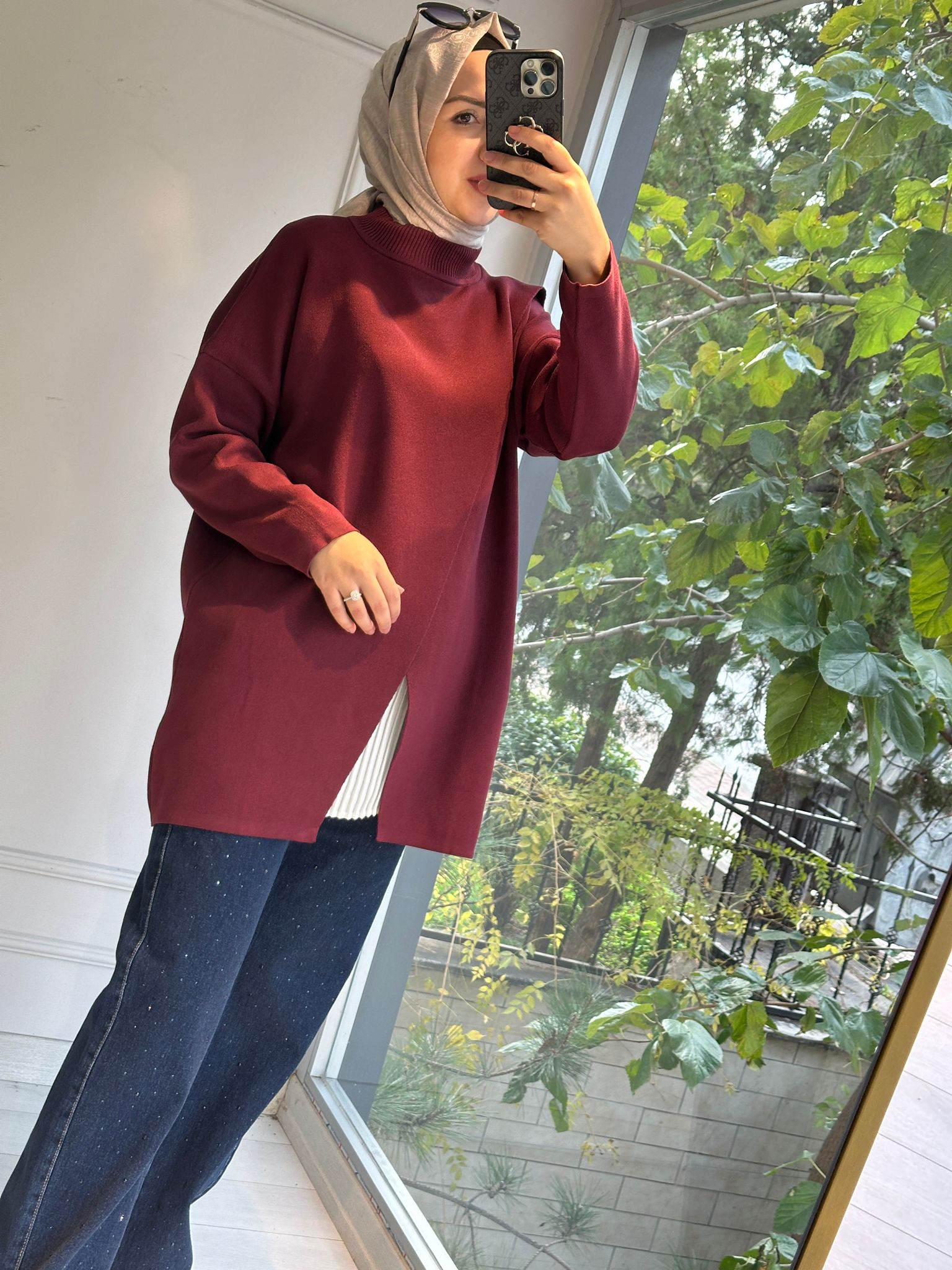 MAKAS TRİKO TUNİK BORDO