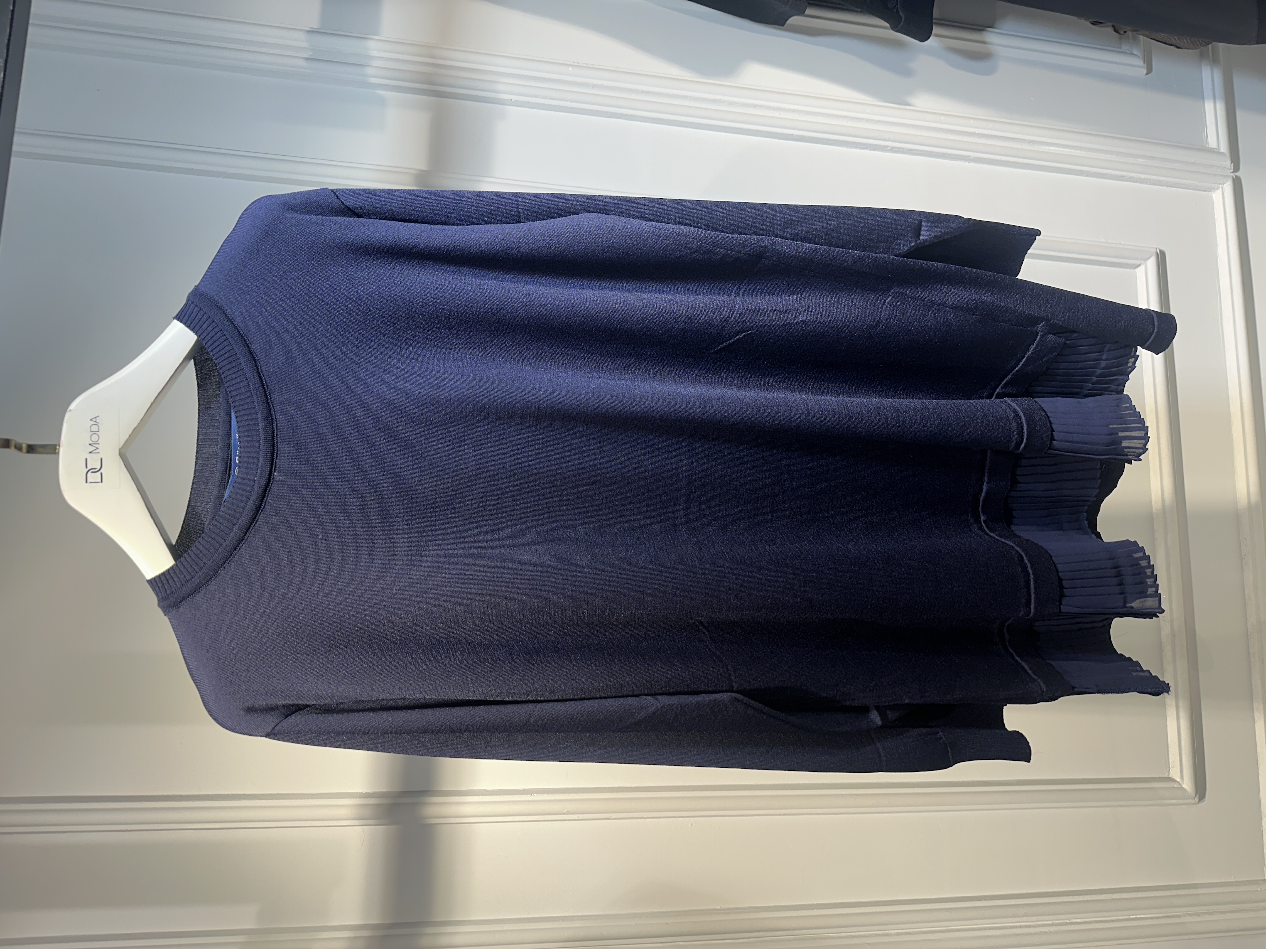 MERSERİZE ETEK UCU PLİSELİ TUNİK LACİVERT