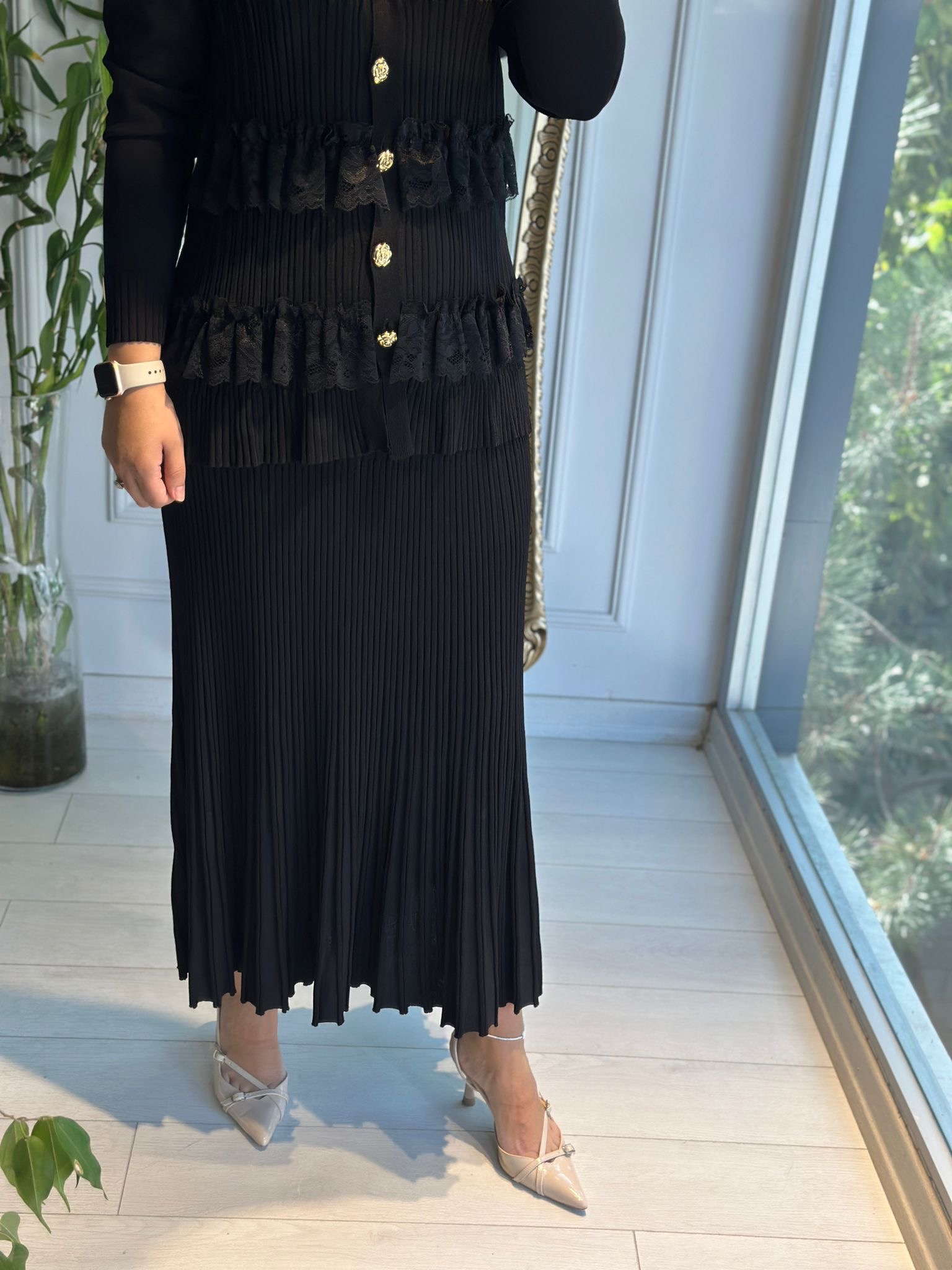 Merserize Plisel Etek Siyah