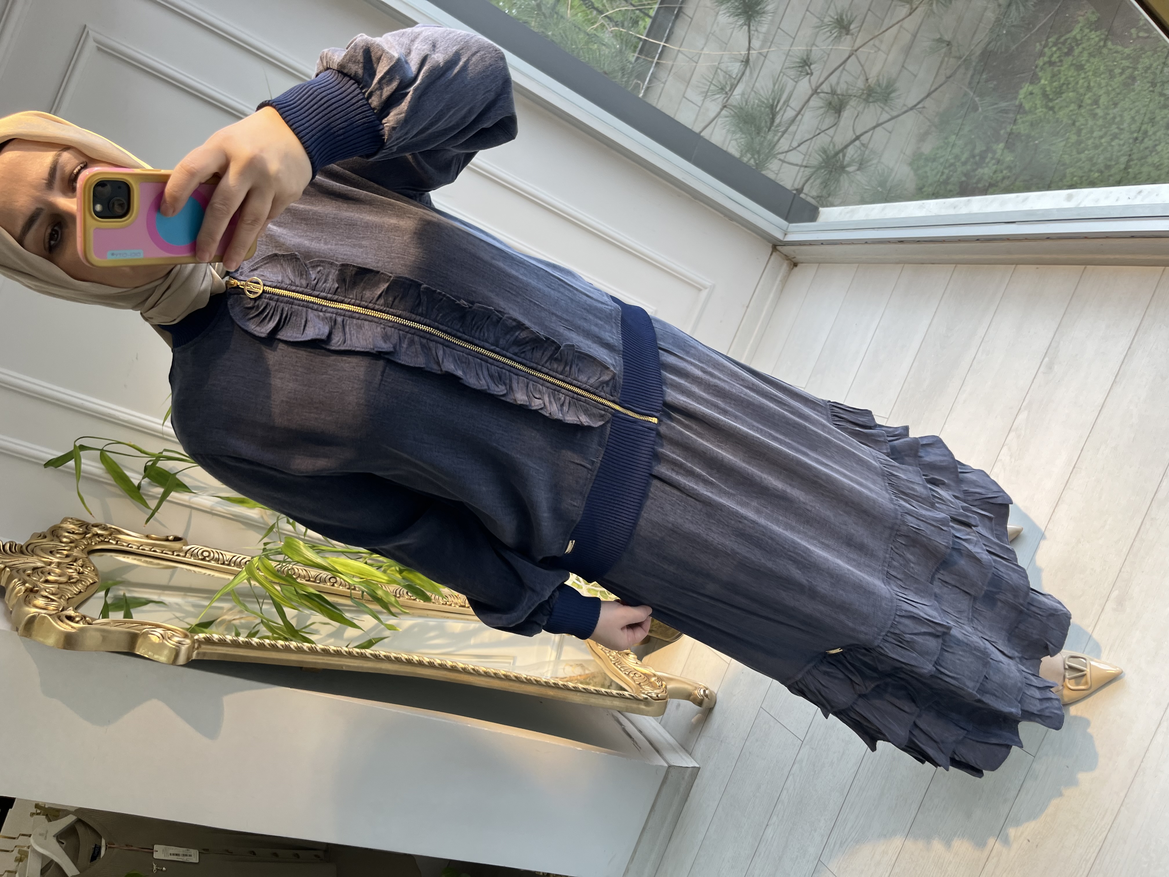 Ön orta fırfrılı bomber ceket Lacivert