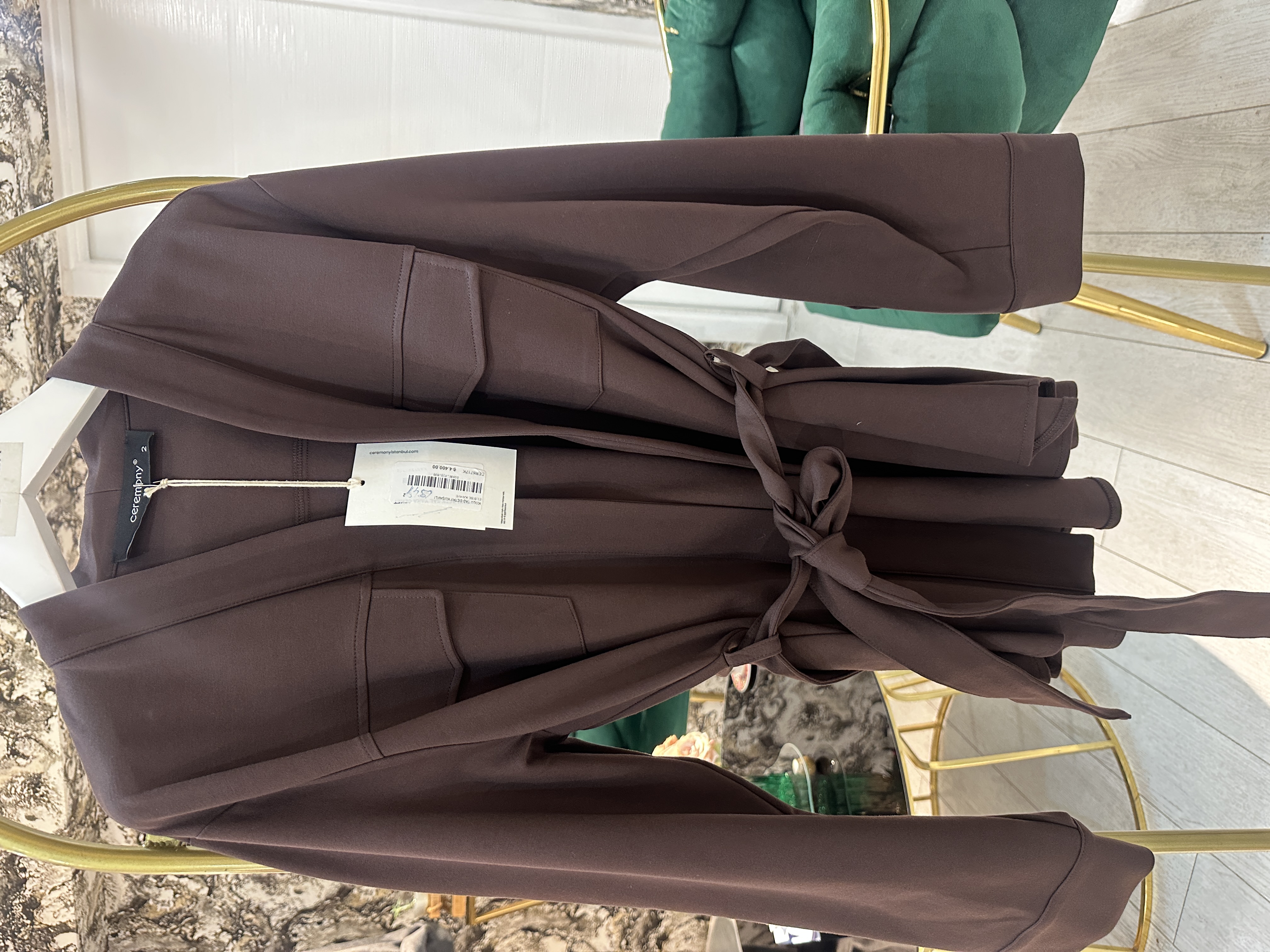 ÖNÜ AÇIK ŞAL YAKA CEKET KAHVE