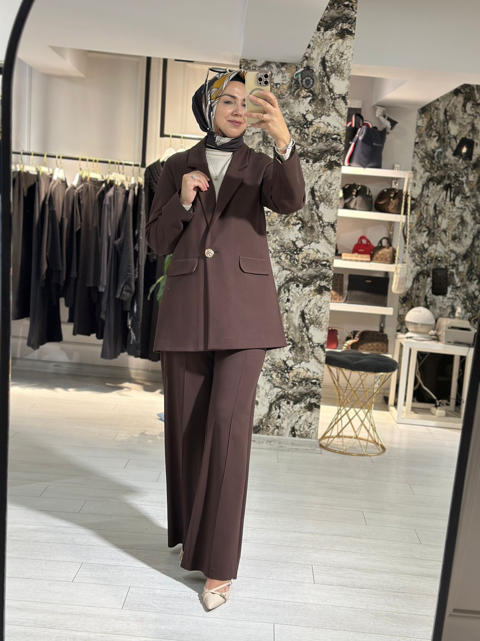 Tek Düğmeli Blazer Ceket Kahve