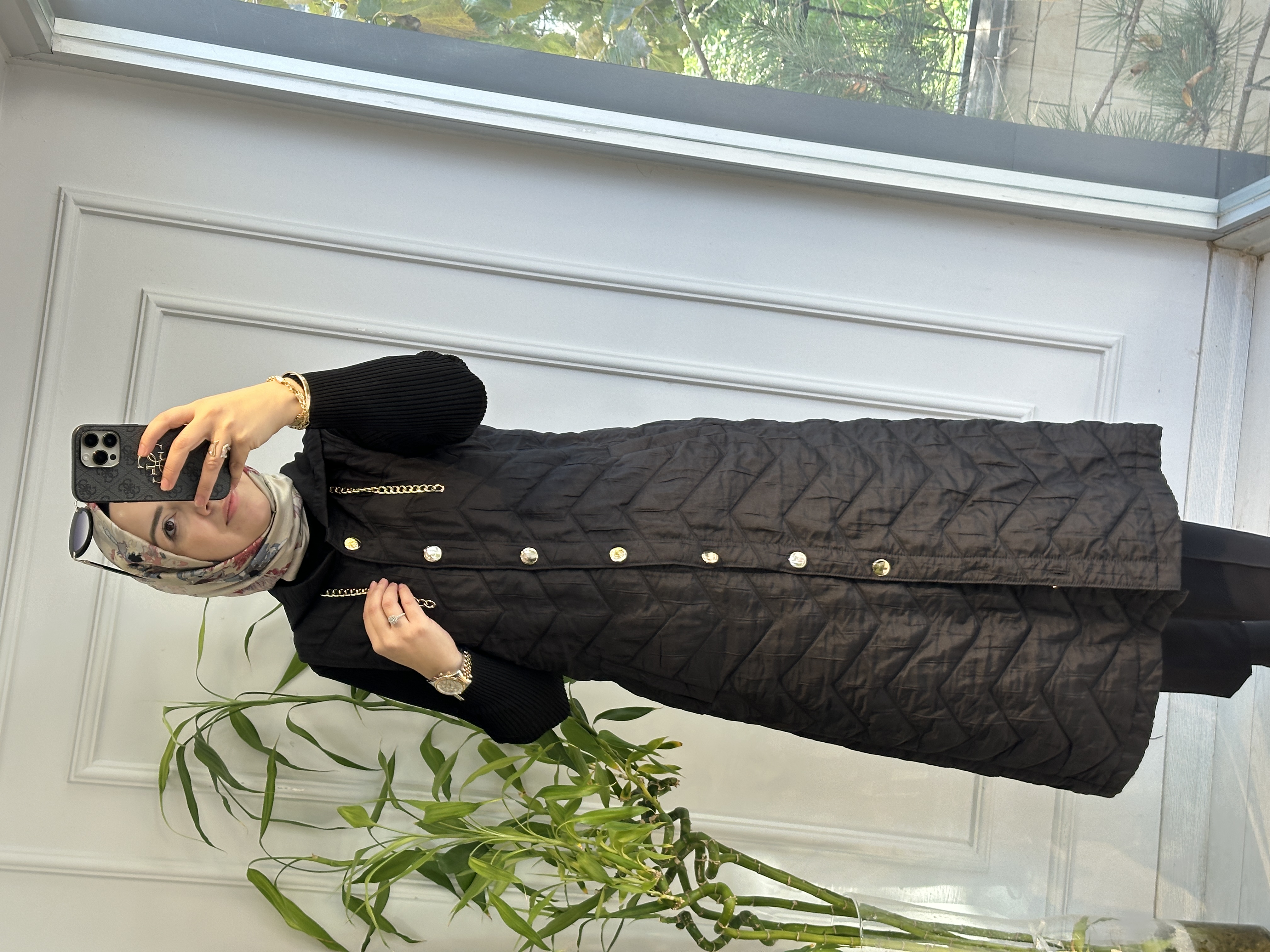 Uzun kapitone yelek siyah