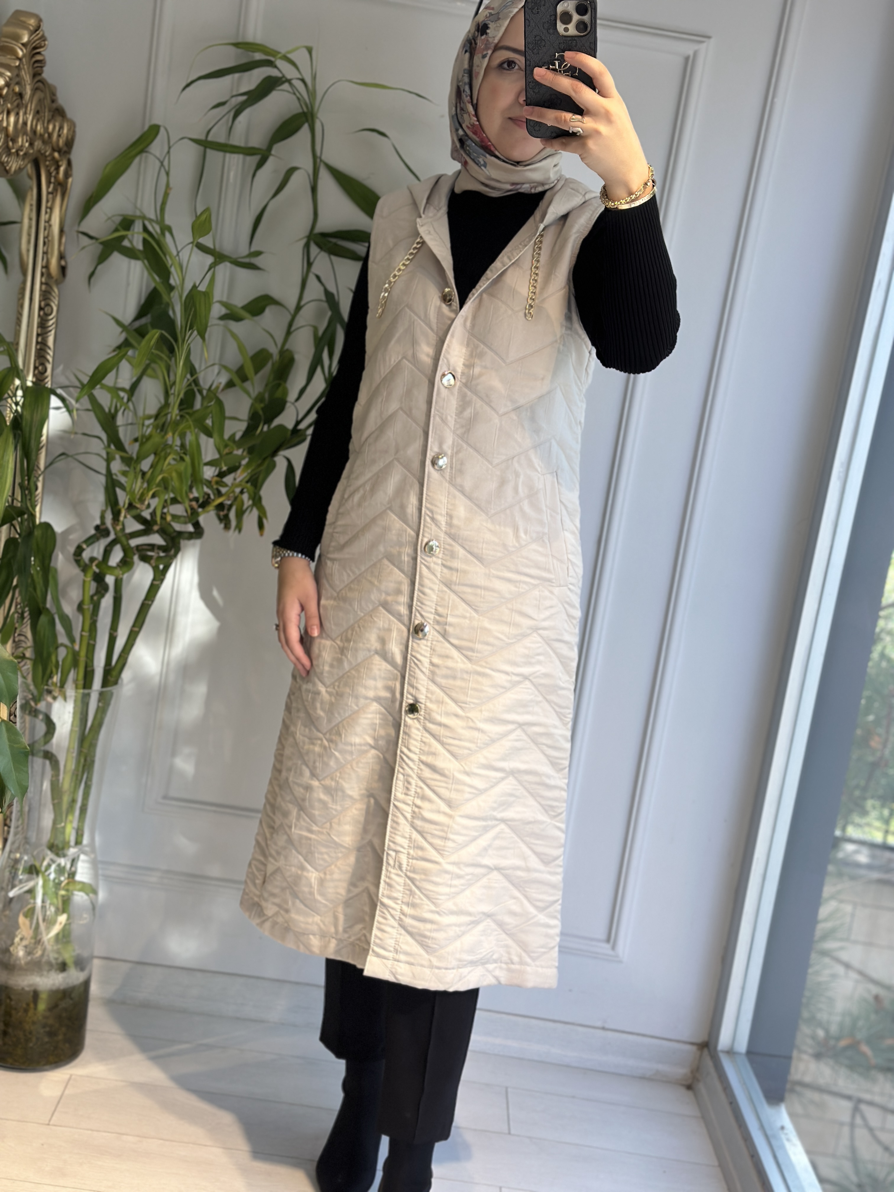 Uzun kapitone yelek vİzon